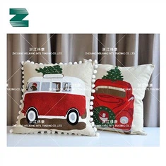 Декоративна възглавница с бродерия от полиестер и памучен плат с кант от помпони